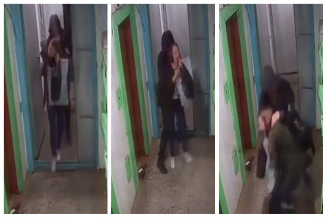 Ограбление девушки в подъезде дома попало на камеру в Павлодаре