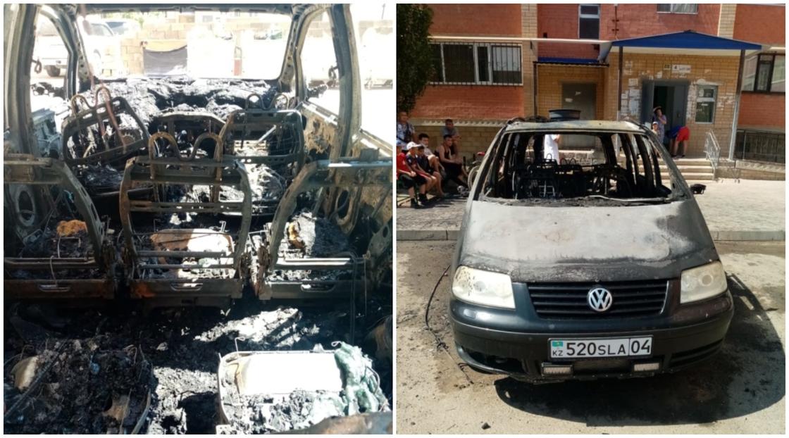 Сгоревшая машина в Актобе