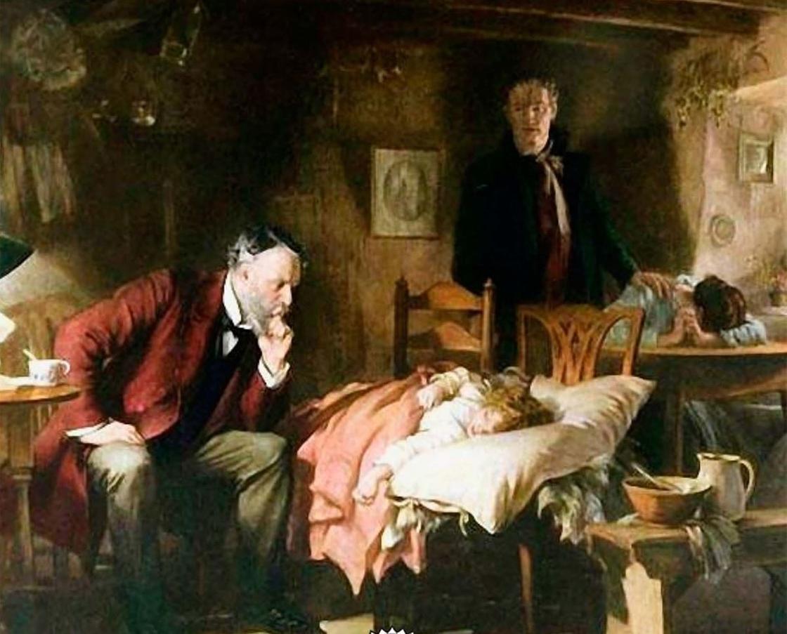 Доктор возле постели больной девочки