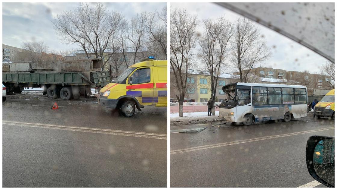 Рейсовый автобус врезался в грузовик в Караганде: четверо госпитализированы