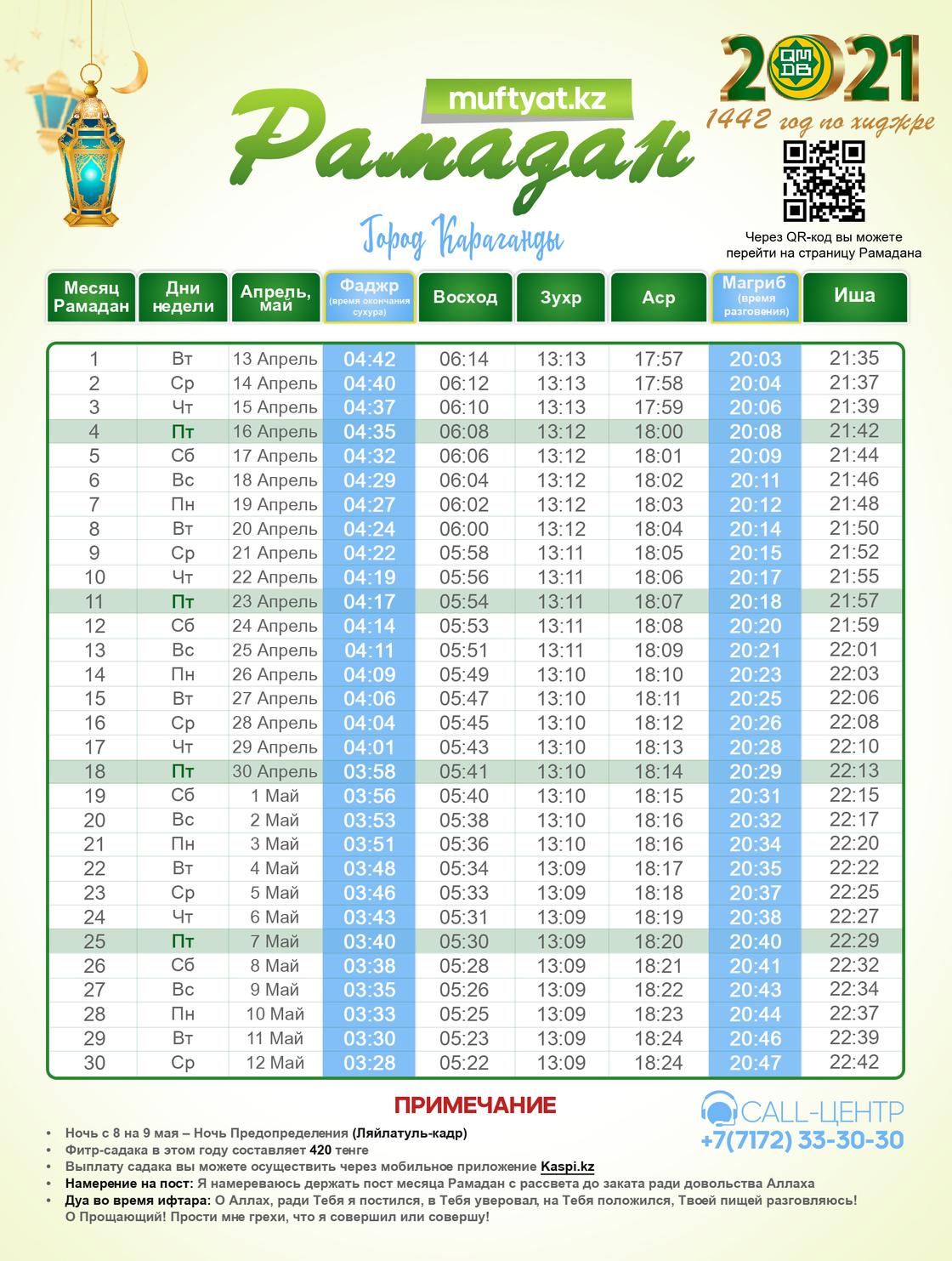 Расписание Рамадан