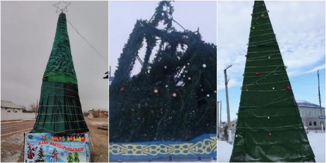 Фотографиями «уставших» елок делятся казахстанцы в социальных сетях (фото)