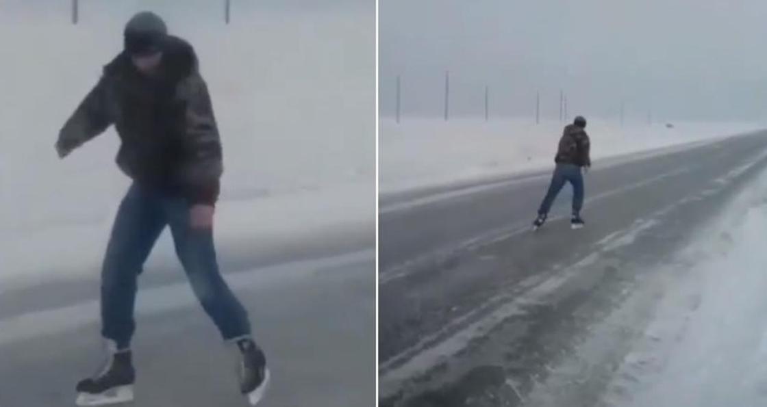 Водители катаются на коньках по трассе в Западном Казахстане (видео) Водители катаются на коньках по трассе в Западном Казахстане (видео)