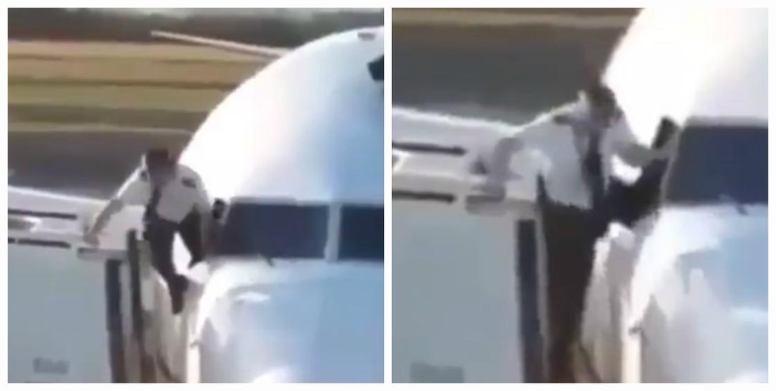 Пилот залез в самолет через окно и стал звездой Сети (видео)