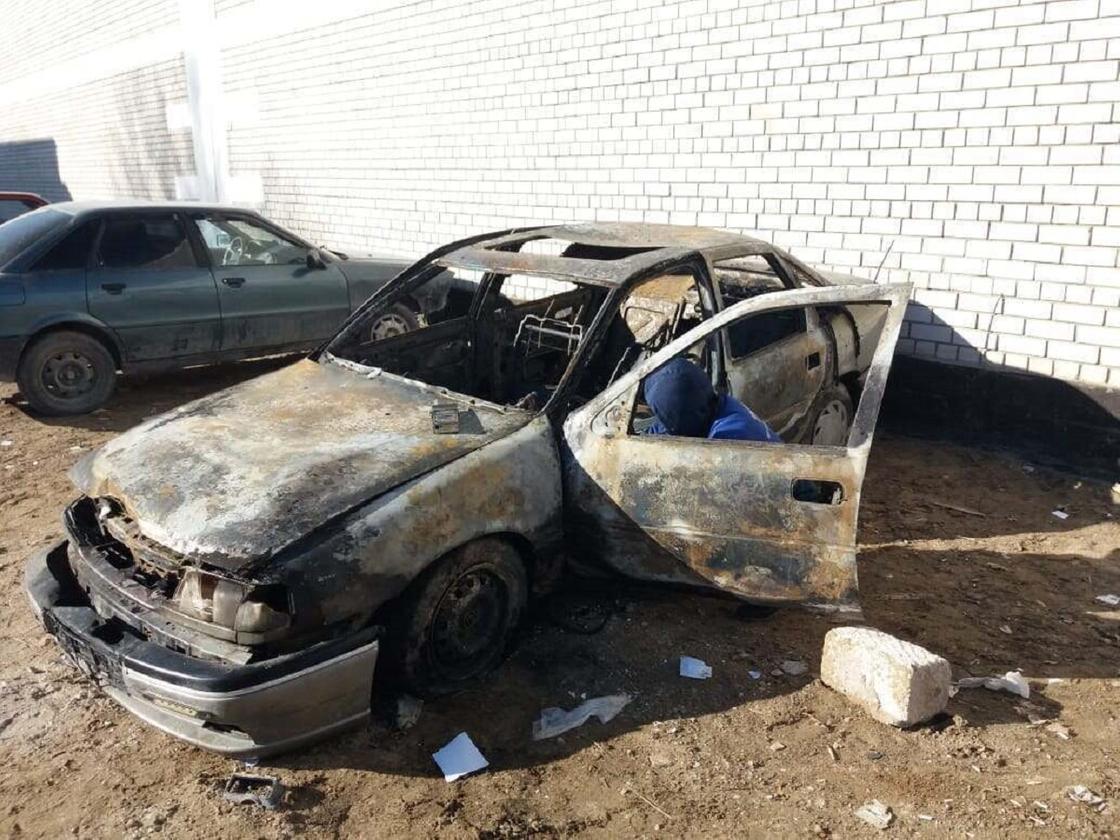 Сожженная машина в Кызылорде