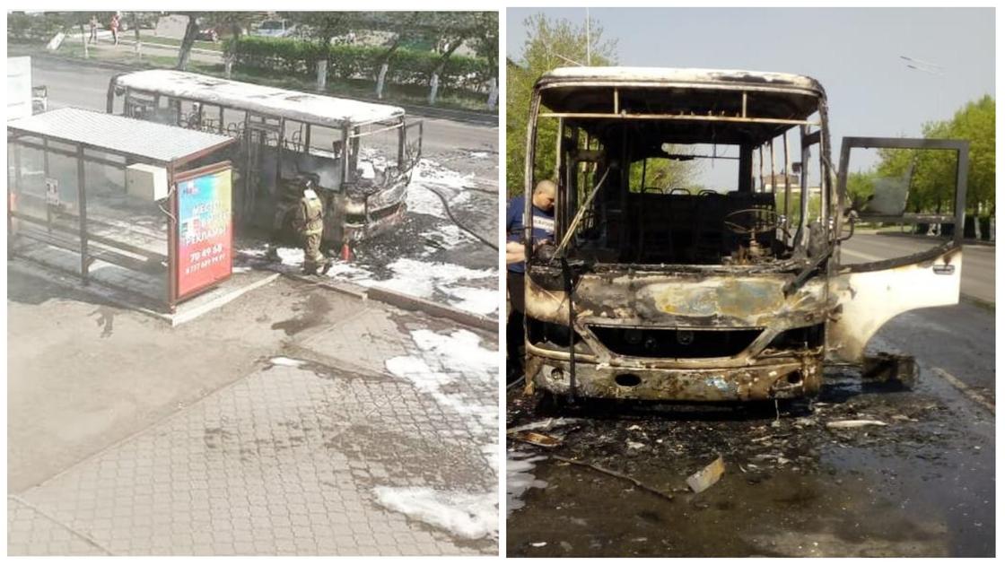 Пассажирский автобус сгорел дотла в Петропавловске (фото)