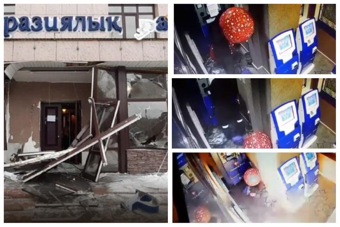 Неизвестный с помощью гелиевых шаров взорвал банкомат в Павлодарской области (видео)