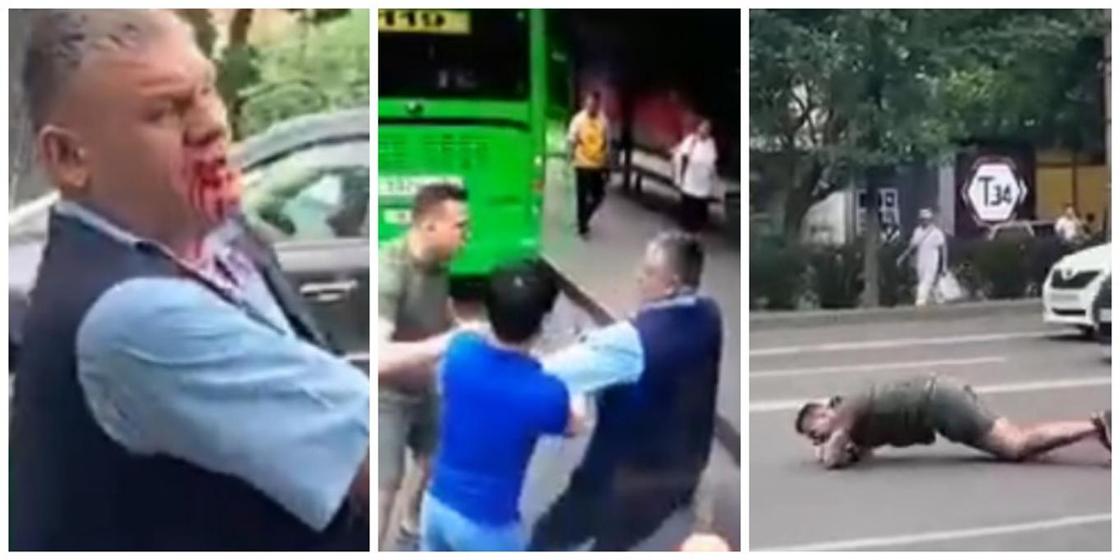Самокатчик яростно напал на водителя автобуса, а после попал под джип в Алматы (видео)