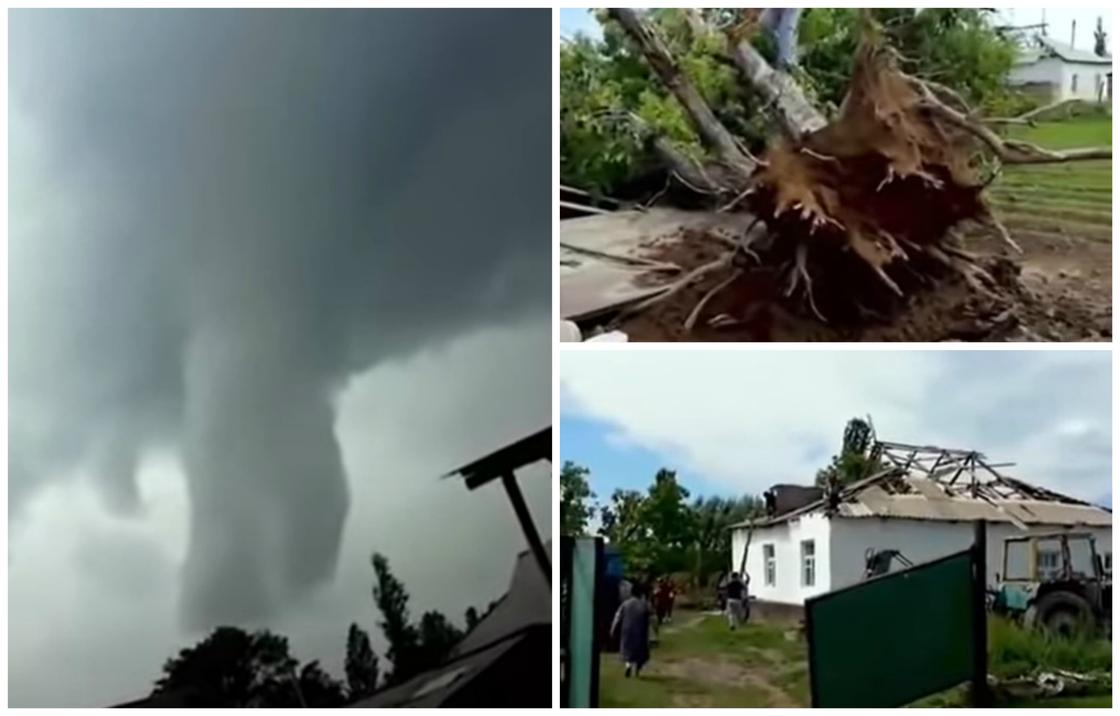 "Срывало крыши, рушило дома": смерч сняли на видео в Туркестанской области