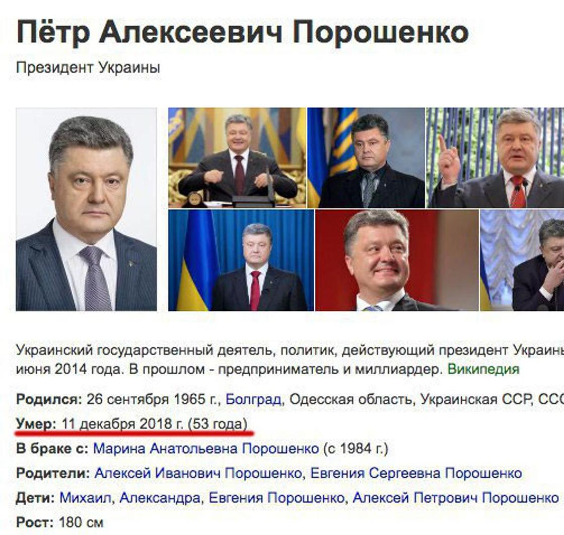 «Умер 11 декабря»: "Википедия" "похоронила" Порошенко