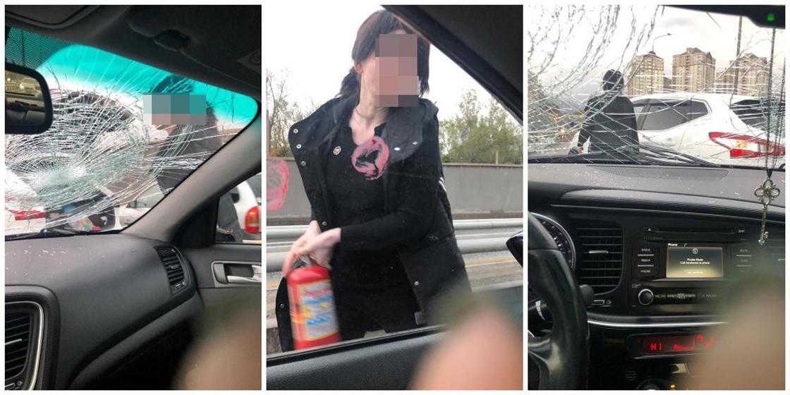 Девушка разгромила машину на дороге в Алматы
