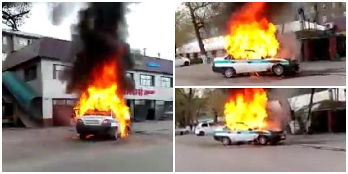 Патрульный автомобиль сгорел в Алматинской области (видео)
