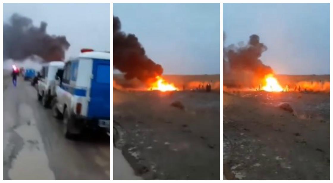 Появилось видео с места крушения вертолета в Кызылординской области