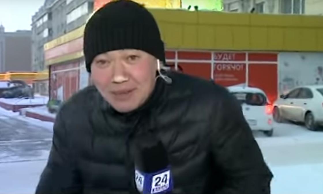 Журналист отморозил нос в прямом эфире (видео)