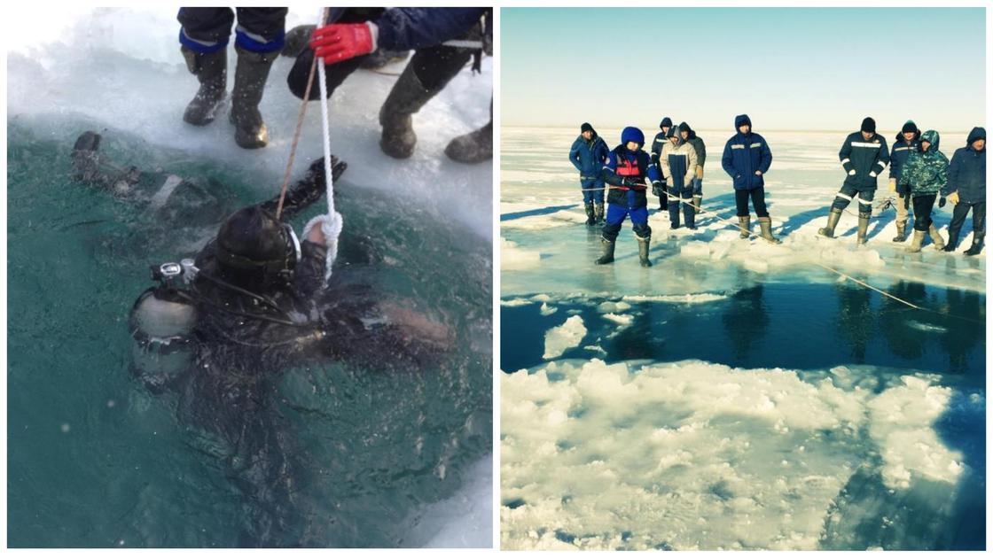 Провалившегося под лед на машине рыбака обнаружили на дне озера Балхаш