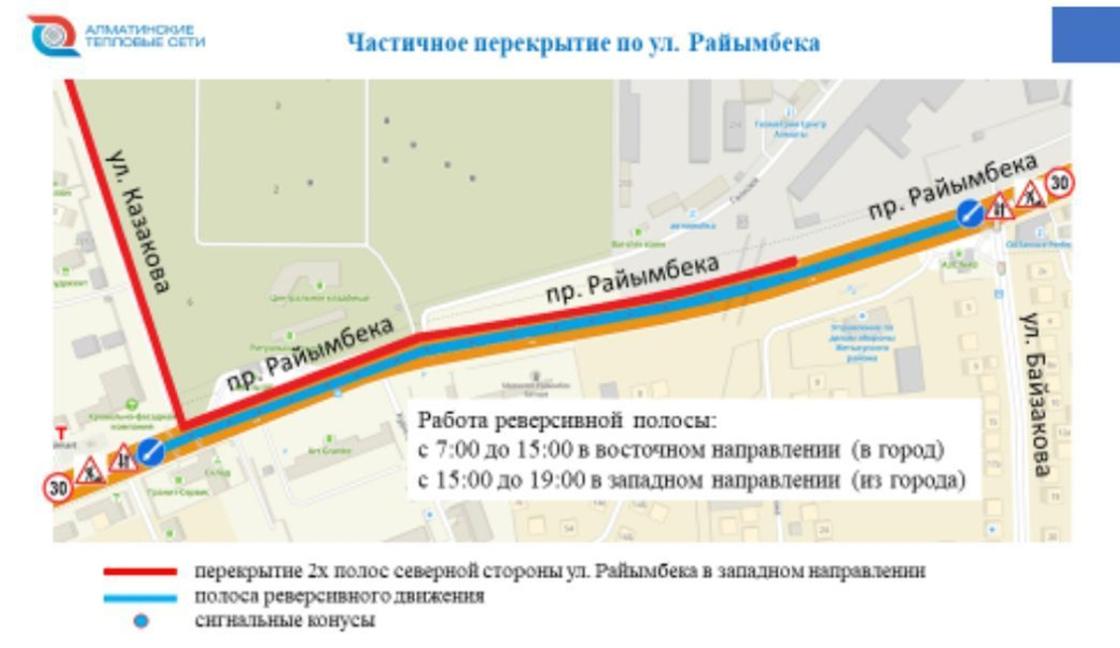 Схема движения на перекрытом участке проспекта Райымбека
