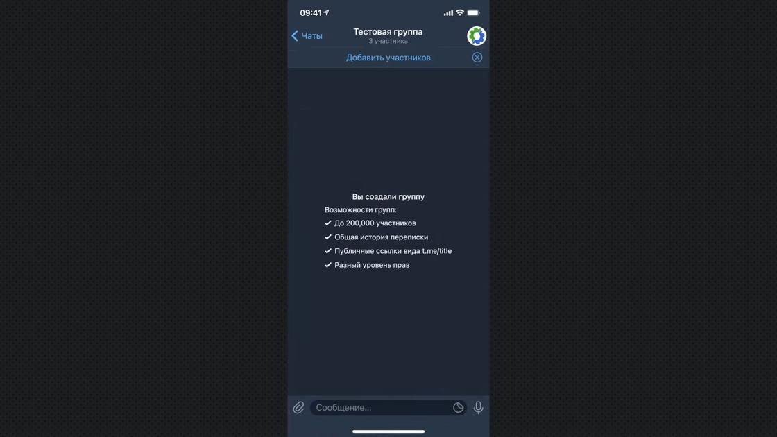 Созданный групповой чат в Telegram