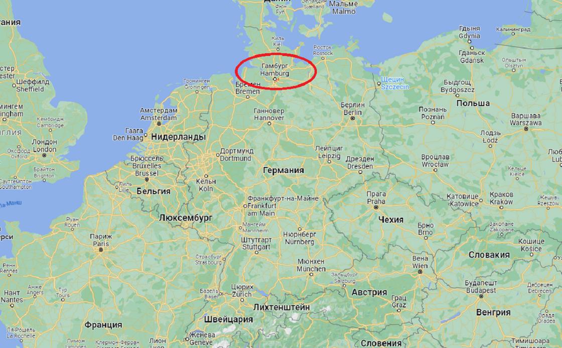 Гамбург на карте Германии