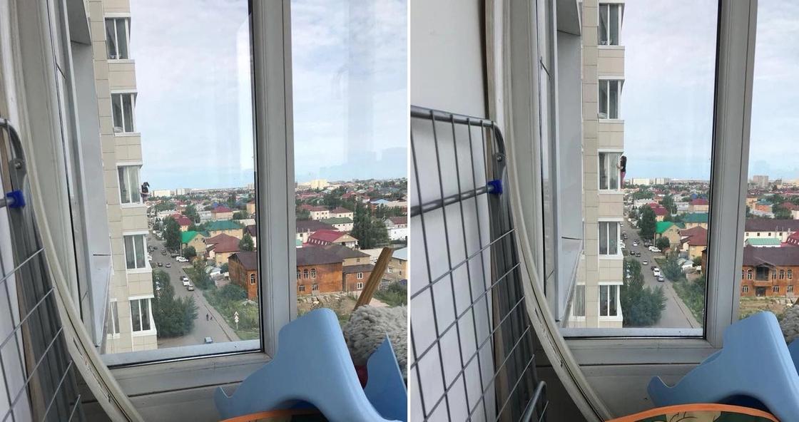 «Spiderкыз»: Астанчанка мыла окна снаружи, стоя на карнизе на 10 этаже (фото)