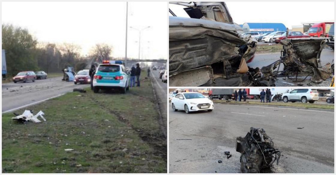 Авто разорвало на куски: массовая авария произошла на трассе под Алматы (фото, видео)
