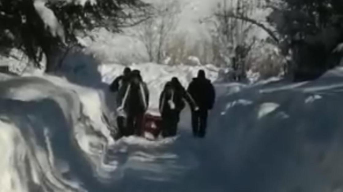 Люди несут гроб по снегу