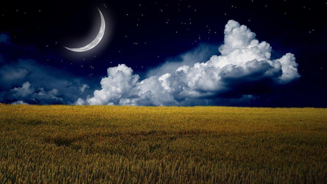 Растущая Луна в ночном небе