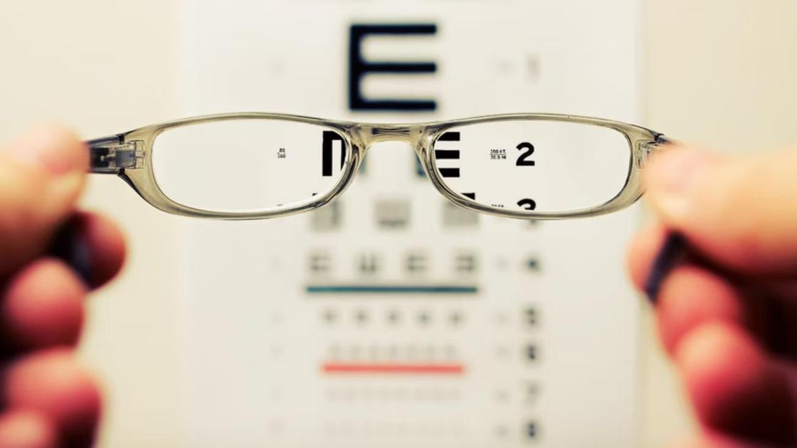 Очки и таблица проверки зрения