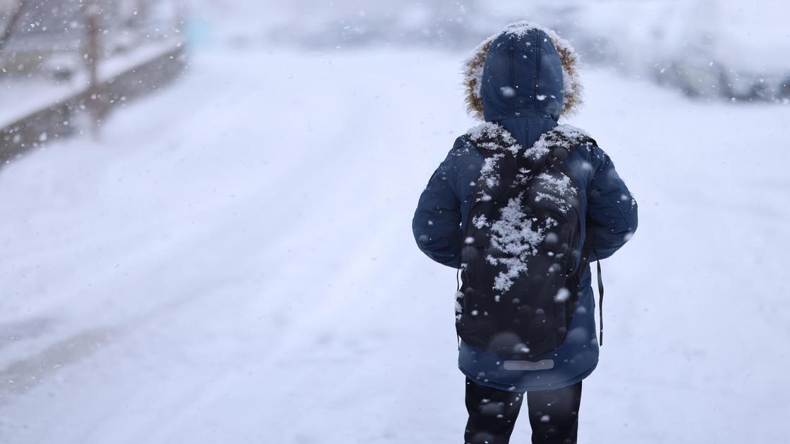 Мальчик гуляет зимой