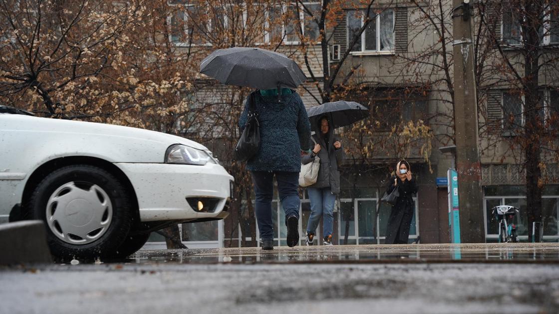 Люди с зонтами на улицах города