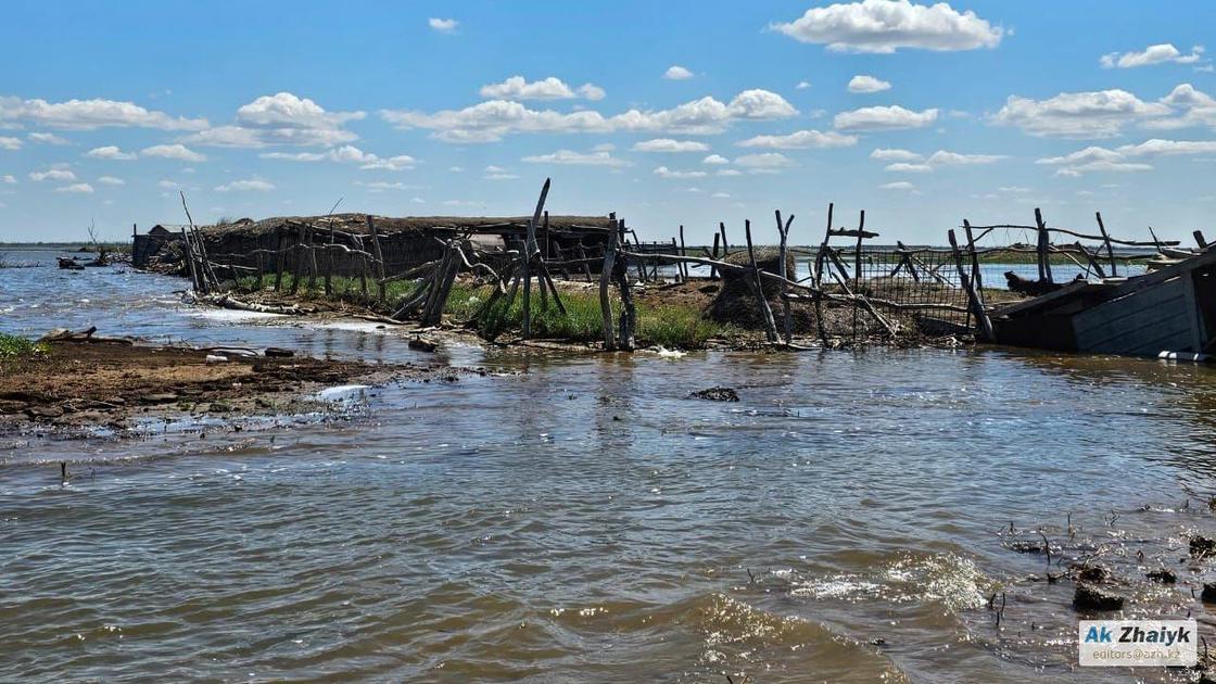 Подтопленные территории на зимовке в Атырауской области