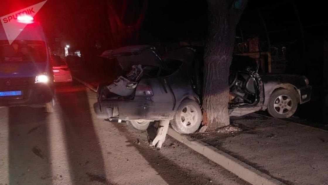Машина врезалась в дерево в Алматы