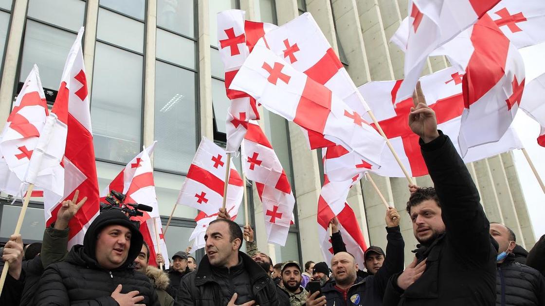 Митингующие с флагами Грузии