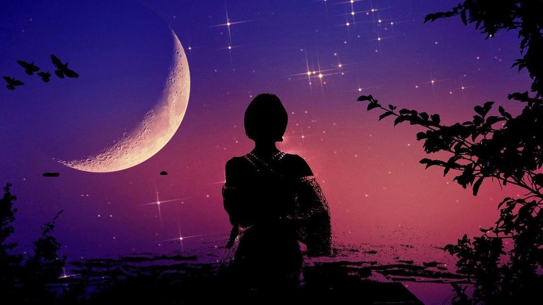 Женщина смотрит на Луну Женщина смотрит на Луну