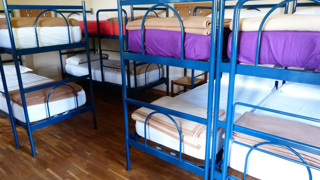 Кровати стоят в комнате хостела