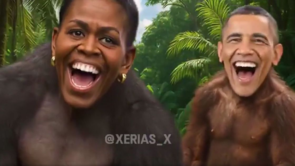 Барак и Мишель Обама в виде обезьян