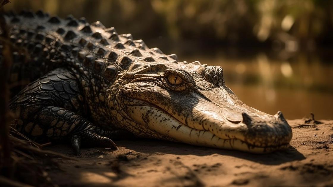 Крокодил лежит на берегу