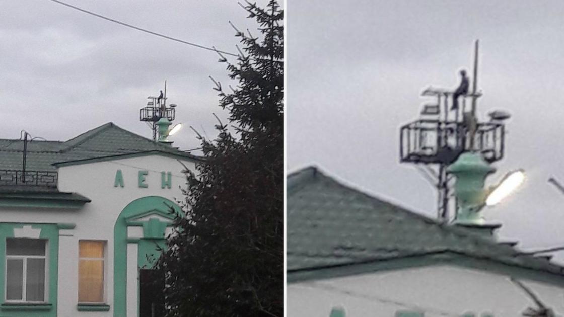 казахстанец забрался на 20-метровую вышку освещения казахстанец забрался на 20-метровую вышку освещения