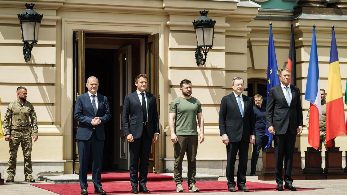 Шольц, Макрон, Зеленский, Драги и Йоханнис в Киеве 16 июня
