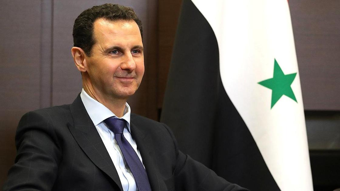 Башар аль-Асад на фоне флага