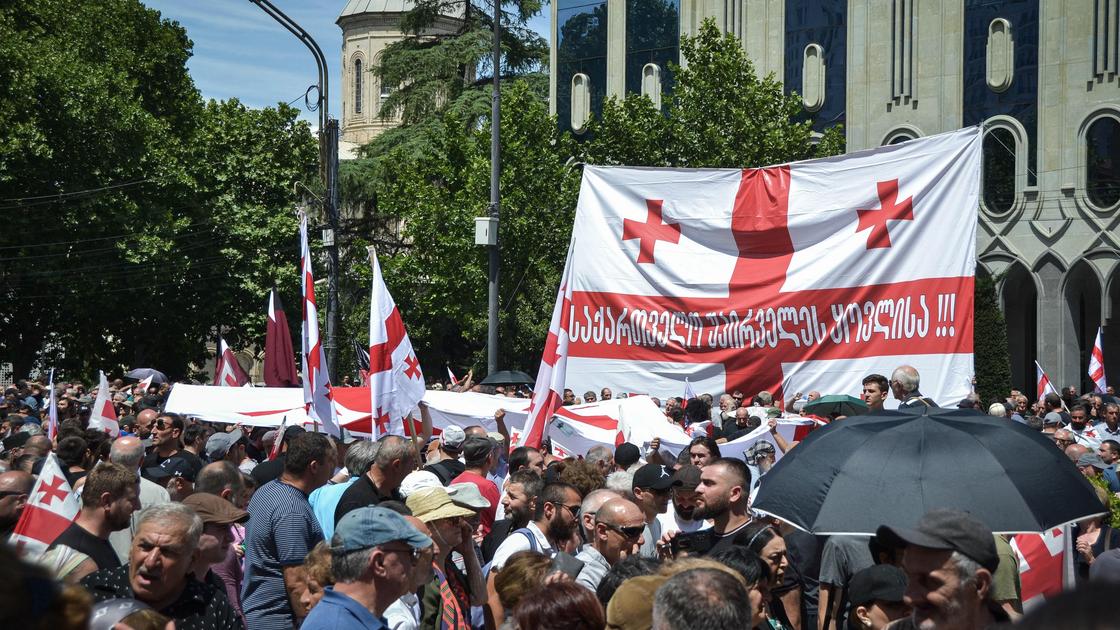 Грузинский флаг на митинге