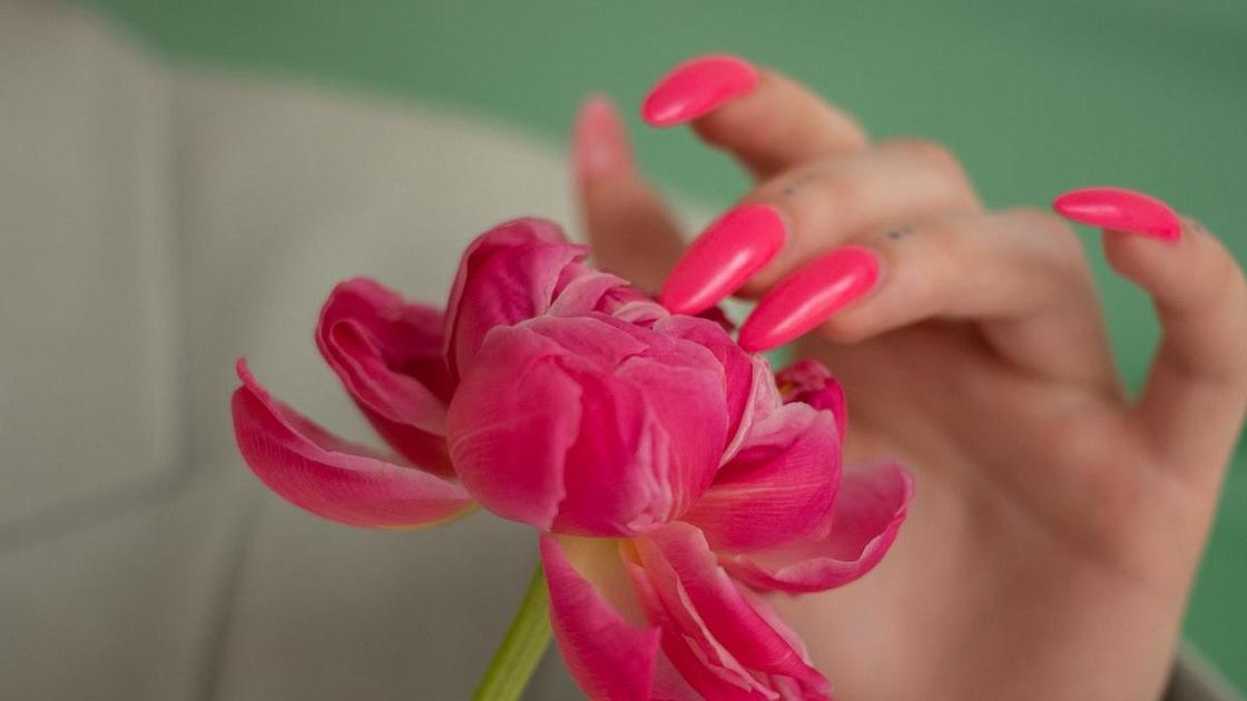 Наращенные ногти и розовый цветок