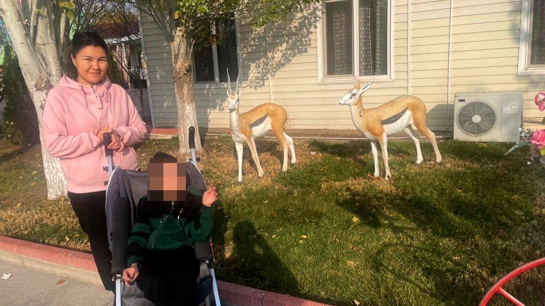 Адильхан сидит в коляске