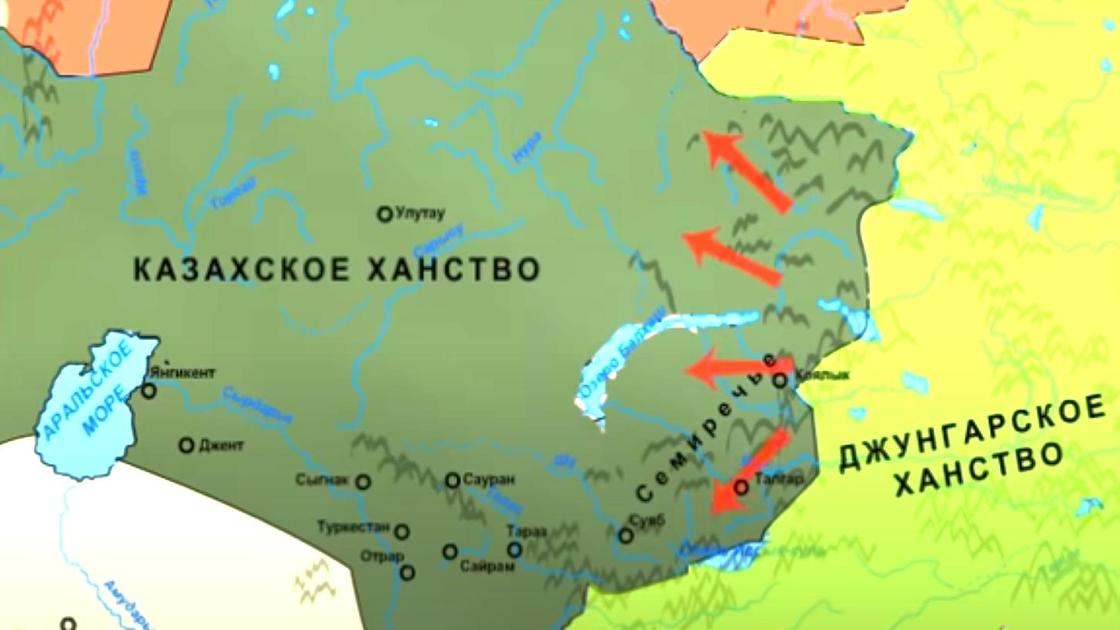 Изображение нападения Джунгарского ханства на Казахское