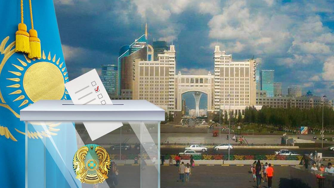 урна для выборов на фоне флага Казахстана