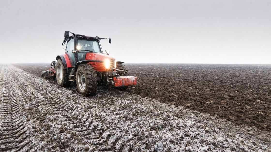 Красный трактор на поле