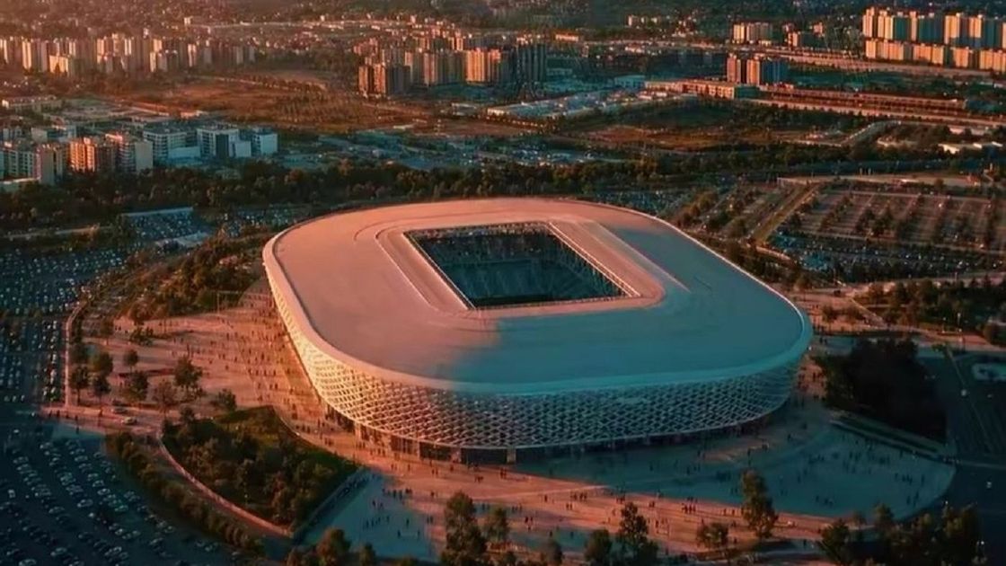 Вид на будущий стадион в Алматы
