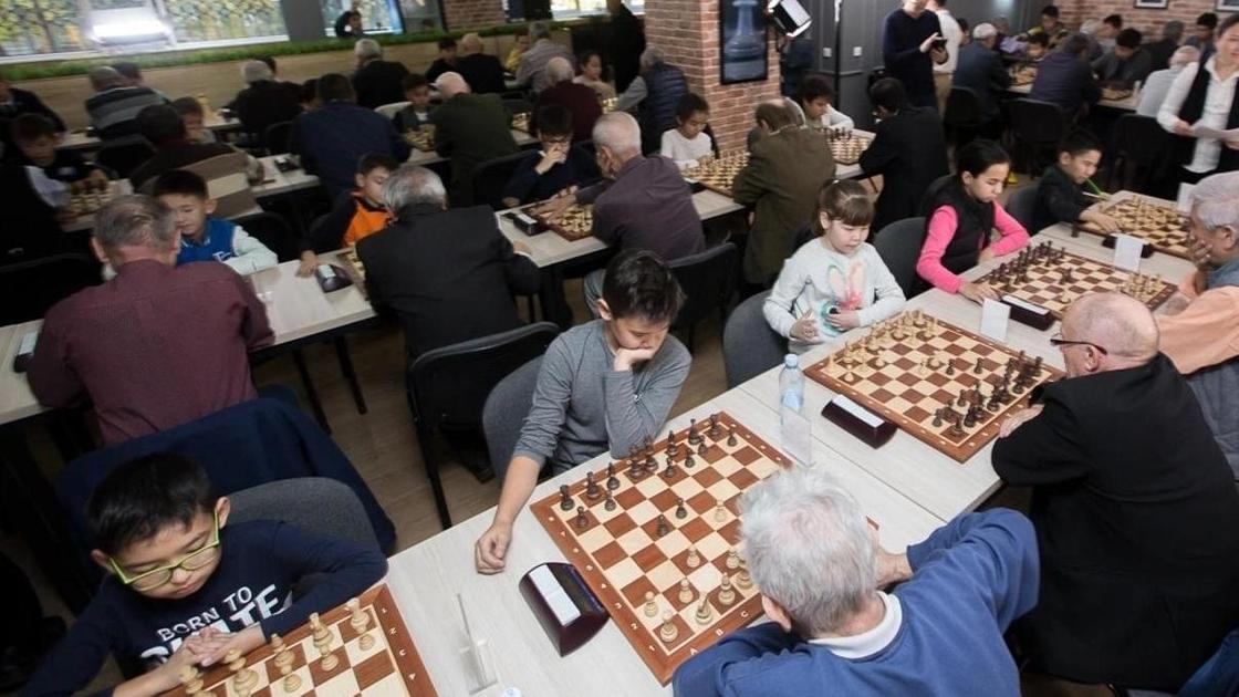 дети и пенсионеры играют в шахматы дети и пенсионеры играют в шахматы