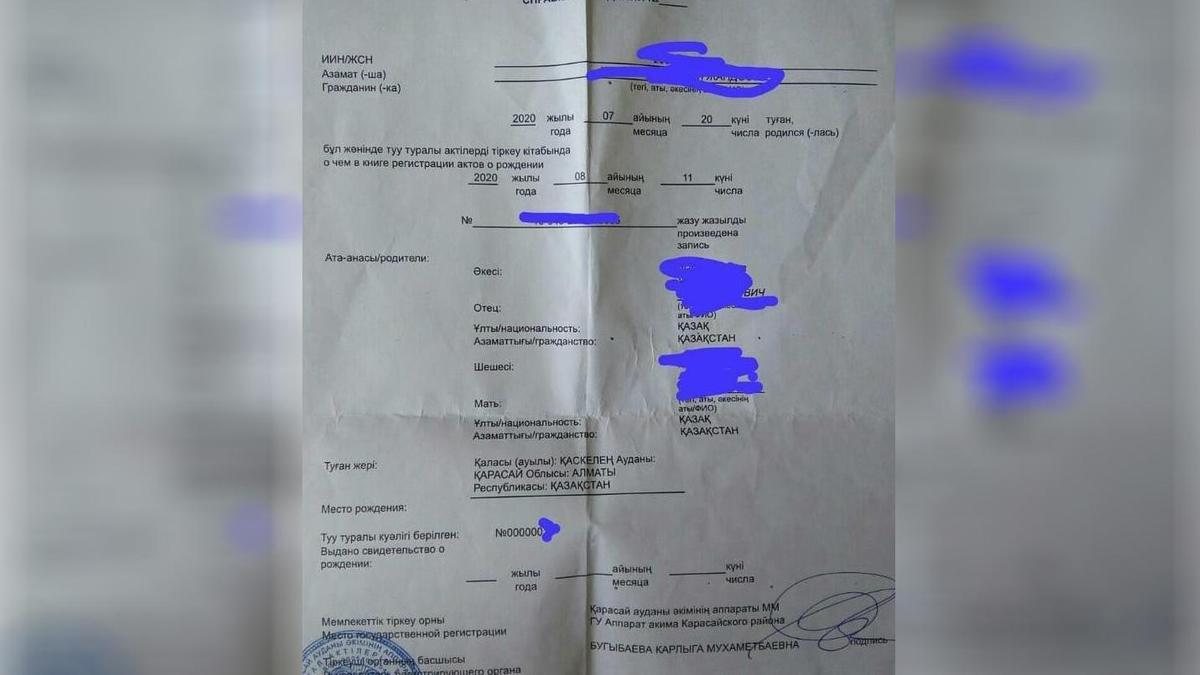 Свидетельство о рождении на бумаге