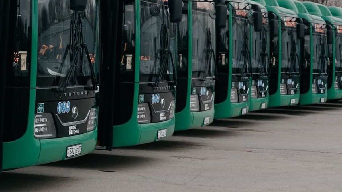 Автобусы стоят на остановке