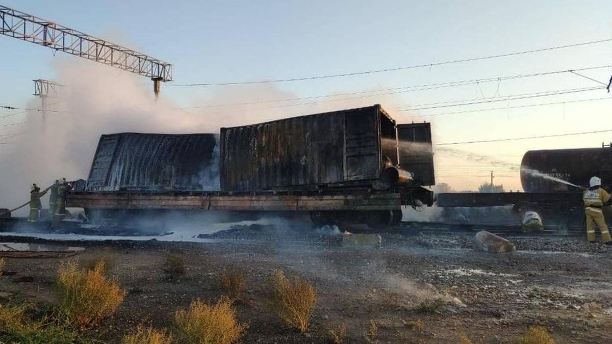 Тушение загоревшегося вагона в Арыси